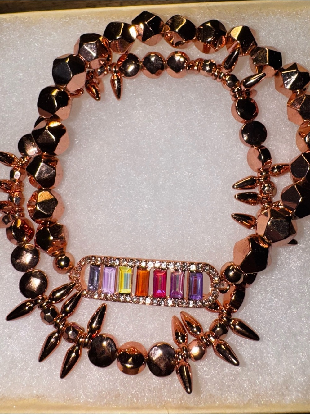 Bomb Party Rose Gold Multi-Color Crystal Baguette Bracelet - Women Jewelry